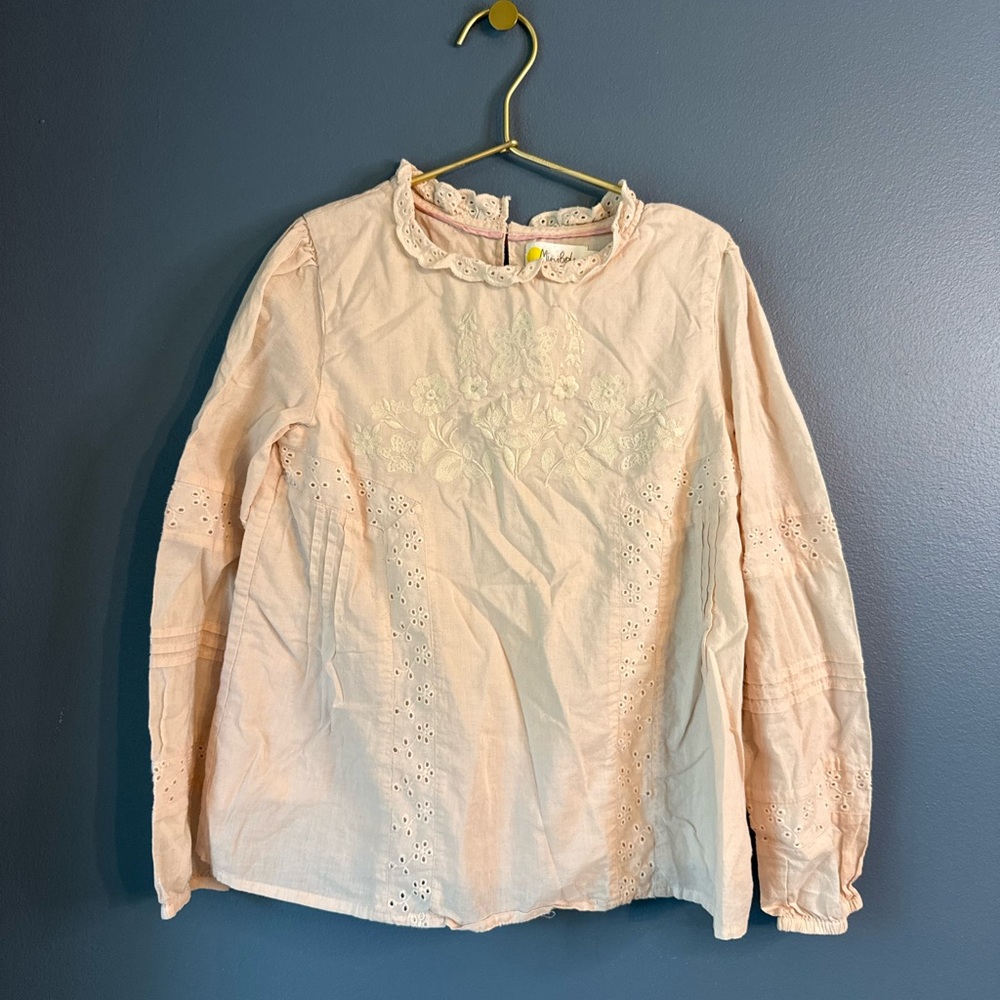 Mini Boden pale‎ pink Eyelet Blouse